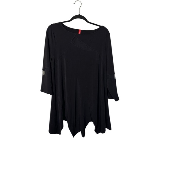 IC by Connie K Women's 2XL Black Mesh Panel Sharkbite Blouse Polyester Blend USA - Picture 1 of 5